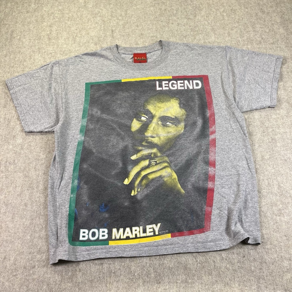 Vintage Y2K RGG Bob Marley T-Shirt Men's XL Gray Short Sleeve Big Graphic‎ Band